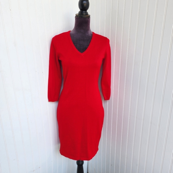 Calvin Klein Dress Womens Small Red Knit Sheath Knee Length Classic Cocktail S - Picture 1 of 14